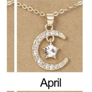 New Star Crystal April Birthstone Neckless For Woman Gold Color-w/Wish Card.